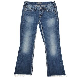 Silver Jeans Aiko Bootcut Women 29 Blue Good Raw Hem Thick Stitch L9528SJB241